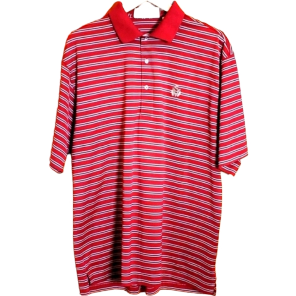 FAIRWAY & GREENE L DARK RED STRIPPED SHORT SLEEVE POLO